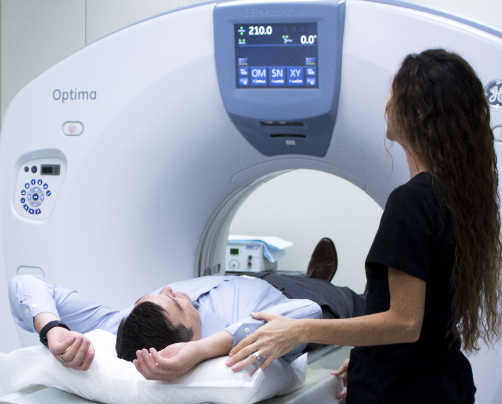 A patient receiving a quick, non-invasive CT scan